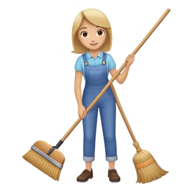 person sweeping the floor with a broom, cheerful and tidy sticker