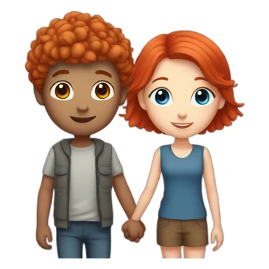 Blue eyed short haired boy and red haired girl holding hands sticker