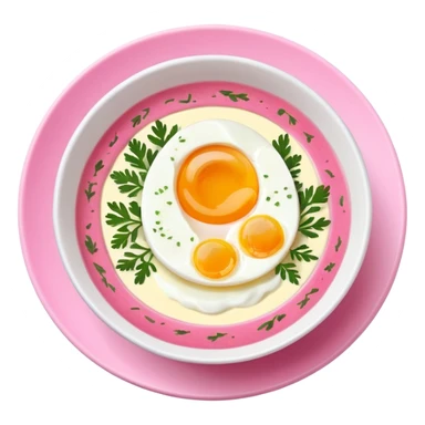 Lithuanian pink cold soup with boiled half cut egg in the middle  sticker