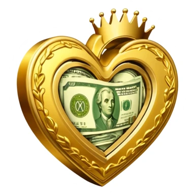 "Realistic HD red heart fused with cash and gold elements, heart seamlessly blended with money textures and molten gold details, dramatic warm glow, luxurious but clean, white background." sticker