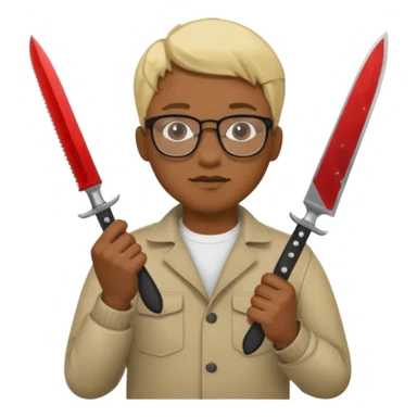 blonde black man with glasses and knives sticker
