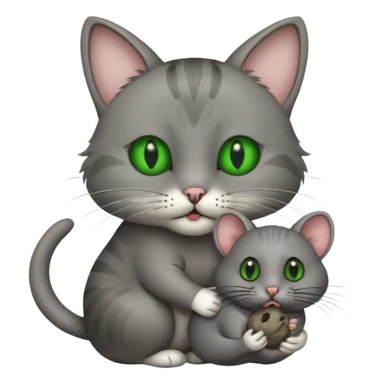 A cat holding a gray dead mouse in its mouth sticker