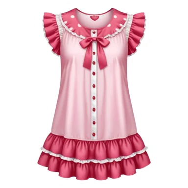 coquette strawberry babydoll blouse with ruffle sleeves and bottom, no human please sticker