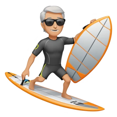 A guy with gray hairs who is kitesurfing with a foilboard  sticker