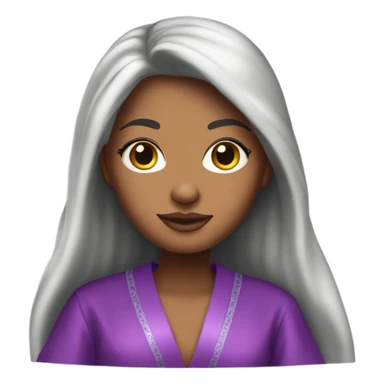 Tanned woman with long black hair wearing a silk purple Victoria’s Secret robe sticker