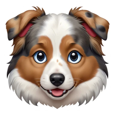 Cinematic Comical Calico Australian Shepherd Portrait Emoji, Head tilted dramatically with an exaggeratedly shocked or offended expression, predominantly white fur with striking black, tan, and red calico merle markings, wide, expressive blue eyes filled with exaggerated disbelief, Simplified yet hilariously expressive features, highly detailed, glowing with a slightly sassy glow, high shine, dramatic yet playful, stylized with an air of attitude, bright and endearing, soft glowing outline, capturing the essence of a sassy and over-the-top pup, so meme-worthy it feels like it could side-eye its way into internet fame instantly! sticker