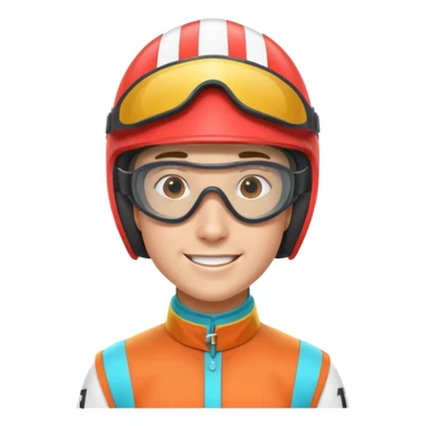 horse race jockey portrait, head and shoulders only, wearing colorful racing helmet and goggles, sporty uniform collar, confident smile, 3D cartoon, mobile game icon style, clean background, no text, no watermark
 sticker