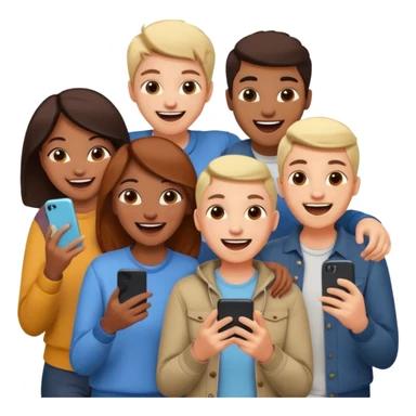 I want to generate an image to show a group of friends playing a mobile game sticker