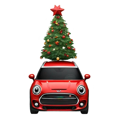 Red Mini Cooper Clubman with red roof decorated for Christmas sticker