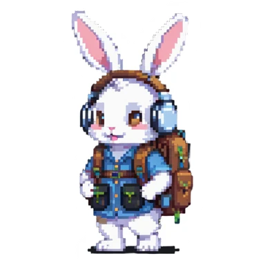 rabbit with headphones and backpack sticker