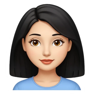 Feminine woman Softly rounded, healthy face — slightly curvy and feminine, not overweight.
Warm tan skin, brown eyes with long lashes, full glossy lips, gentle smile.
Shoulder-length black hair framing the face.
Clean, polished emoji look, soft shading, neutral background. sticker