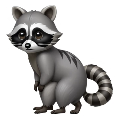 Cinematic-Raccoon-Realistic-hunched Full-Body-Standing on all fours-Emoji – Tail flicking lazily, head tilted dramatically, thick grey fur with a signature black mask, sharp and alert ears, simplified yet realistic focused features, highly detailed, glowing with an almost sarcastic glow. sticker