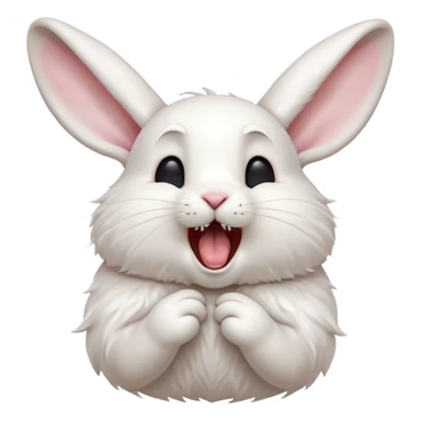 Cinematic Cute Yawning White Rabbit Portrait Emoji, Head tilted slightly with a dramatic, wide-open yawn, showcasing a smooth, silky white fur with floppy ears, round dark eyes barely open in drowsy contentment, Simplified yet irresistibly adorable features, highly detailed, glowing with a soft, cozy glow, high shine, relaxed yet expressive, stylized with a touch of whimsy, bright and endearing, soft glowing outline, capturing the essence of a sleepy yet affectionate bunny, so drowsy it feels like it could stretch out of the screen and curl up for a nap! sticker