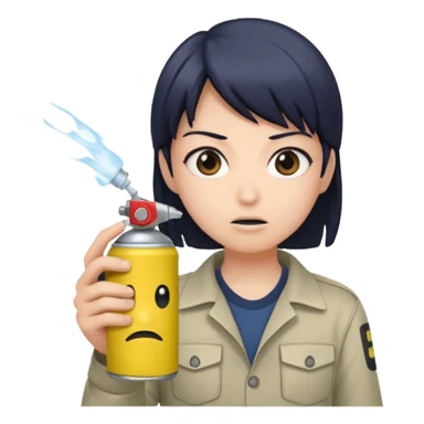Anime character using a can of raid bug spray looking disgusted sticker
