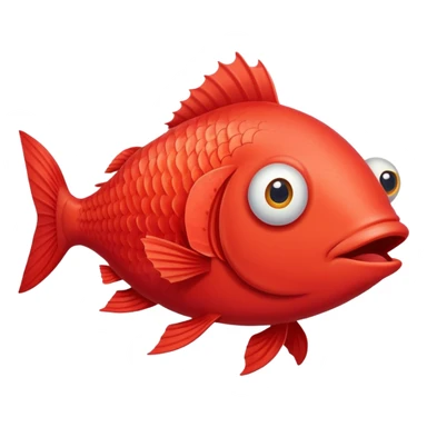 extremely derpy red fish with bulging eye and goofy buck teeth, perfect flat side profile facing right, exactly 90 degrees, completely 2D like a paper cutout, only one eye visible, absolute side view sticker