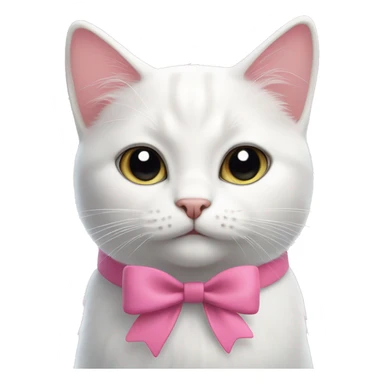 Cute white cat with pink bow and black whiskers  sticker