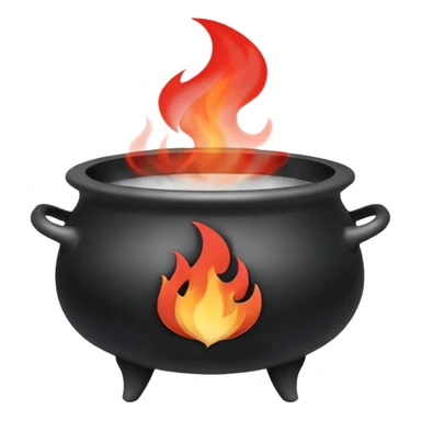 A black cauldron with lot of smoke rising, and the white YouTube play button logo floating above the smoke, red fire on the bottom sticker