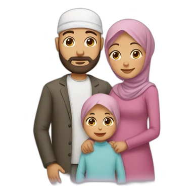 Muslim family with bearded and bald father , mother wearing hijab, two boys and a new born daughter sticker