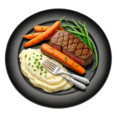 Medium rare Wagyu steak on a bed of creamy garlic mash potatoes couples with pan seared carrots and  green beans sticker