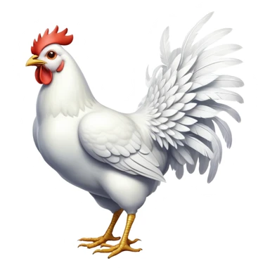 cinematic-[white chicken]-realistic-full-body-perched-emoji,-wings-tucked-neatly,-head-tilted-dramatically,-sleek-[white]-feathers,-simplified-yet-realistic-focused-features,-highly-detailed,-glowing-with-an-almost-sarcastic-glow sticker