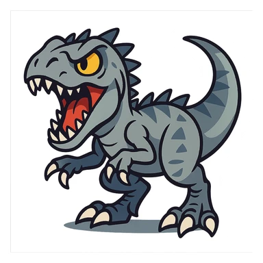 cartoon style Indominus rex, fierce dinosaur, expressive face, dynamic pose sticker