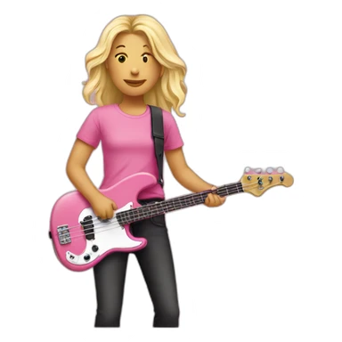 long-blond-bassguitar-player-pink-Tshirt-pink sticker