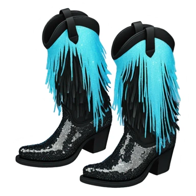 Realistic pastel blue to black ombre pair of fashion cowgirl boots with sparkly shiny glitter fringe on them. sticker