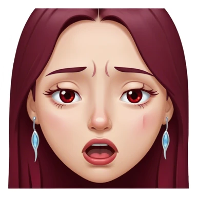 emoji of girl crying hysterically with tears dripping down eyes with mouth closed with maroon dark long hair in a middle part with straight nose hazel eyes medium perfect eye brows with  a nose ring silver on the right nostril  sticker