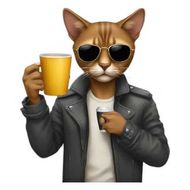 gangster-with-a-Abyssinian cat-gun-and-sunglasses-drinking-coffee sticker