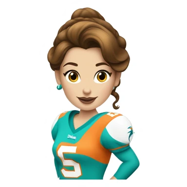Caucasian Disney princess Belle wearing Miami Dolphins jersey with the number one on it sticker