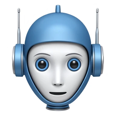 tête de robot cosmonaute bleu et blanc avec une antenne et des yeux fermés sticker