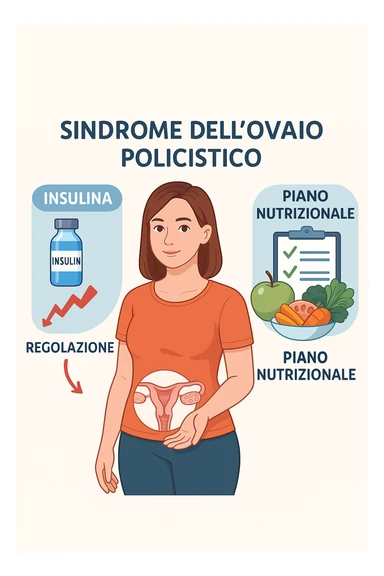 donna con un piano nutrizionale  in 3D immagine medica donna pcos in italiano basta anche solo un riferimento all'insulina sticker