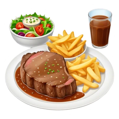 big juicy australian steak meal featuring chips, small salad in a ramikan and gravy in a small bowl on the plate sticker