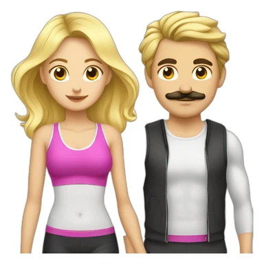 Blond girl going to the gym with a dark haired guy with a moustache  sticker