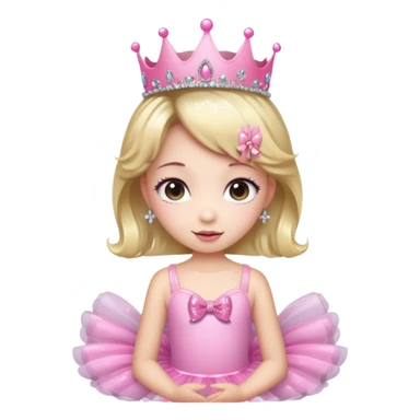 cute girl wearing a tutu, tiara, and a pink glittery bow sticker