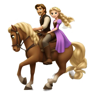 Rapunzel and Flynn Rider, riding on a horse sticker