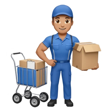 a mover with trolley loaded with a box sticker