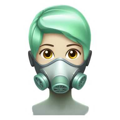 Pastel green short haired female cyborg head with respirator mask sticker