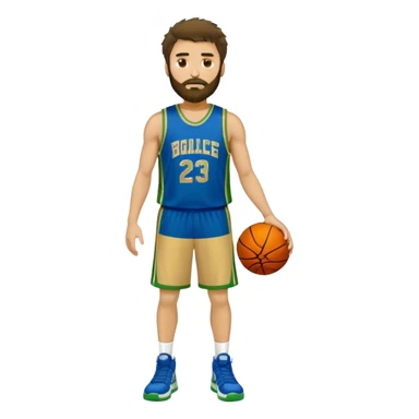 full body wHITE MAN WITH GOLD TEE BEARD DARK SHAGGY HAIR BASKETBALL PLAYER WEARING BLUE AND GREE UNIFORM sticker