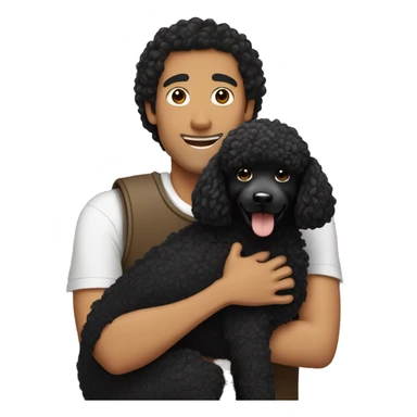Black haired guy hugs black poodle dog  sticker