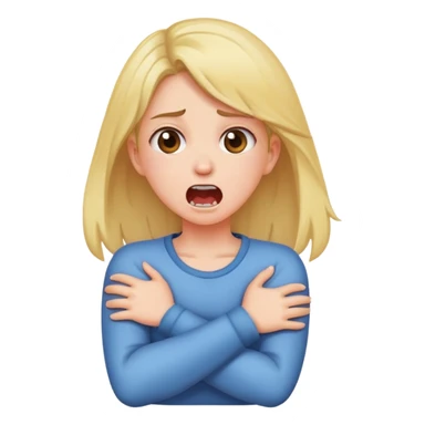 a girl crossing her arms while holding her neck with a screaming face  sticker