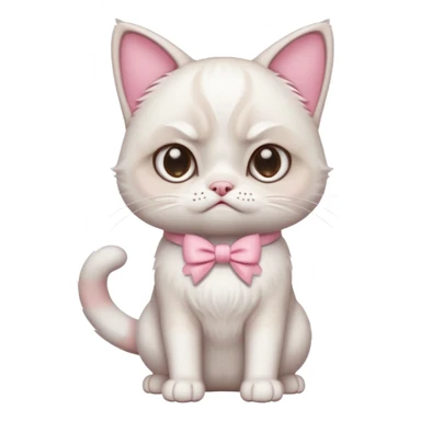A White grumpy cat with light pink ears and paws and with a bow around its neck. The cat shall be on two legs sticker