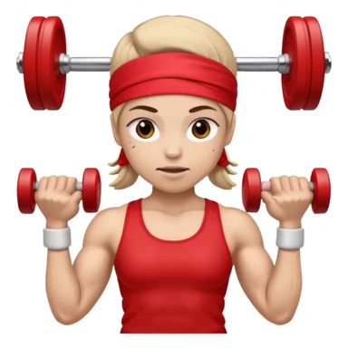 athlete with red headband, hold a mini dumbbell sticker