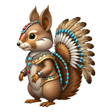 Full Robotic squirrel wearing native American regalia with feathers and beads sticker