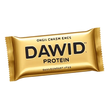 protein bar gold wrapper that says David on it in black font  sticker