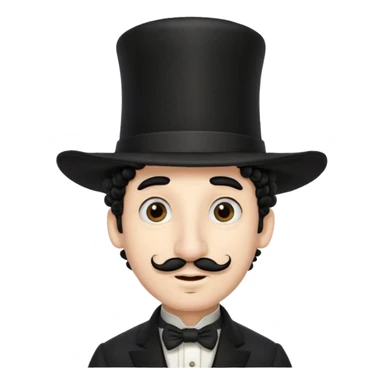 A man with a big nose and a black hat like a top hat but round and all black, with a strand of curly hair coming out from both sides of the hat, the strand of hair should be long and just 1 hair  sticker