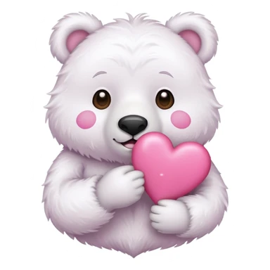 white bear holding a pink heart in hand, emoji style sticker