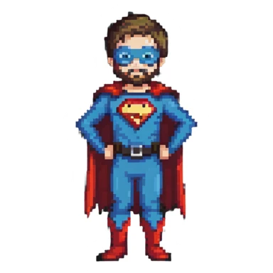 kid with beard wearing homemade superhero costume sticker