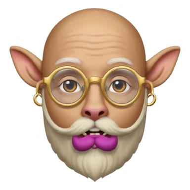 bald man with long goat beard and parti glasses and big gold ring earring and face tattoed sticker