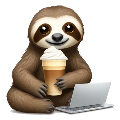 sloth with laptop and ice latte sticker